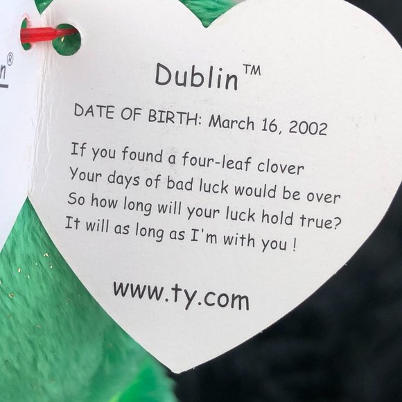 RARE RETIRED Dublin The Bear Ty Beanie Baby 2002 with Hologram NEW Collectible - Picture 10 of 11